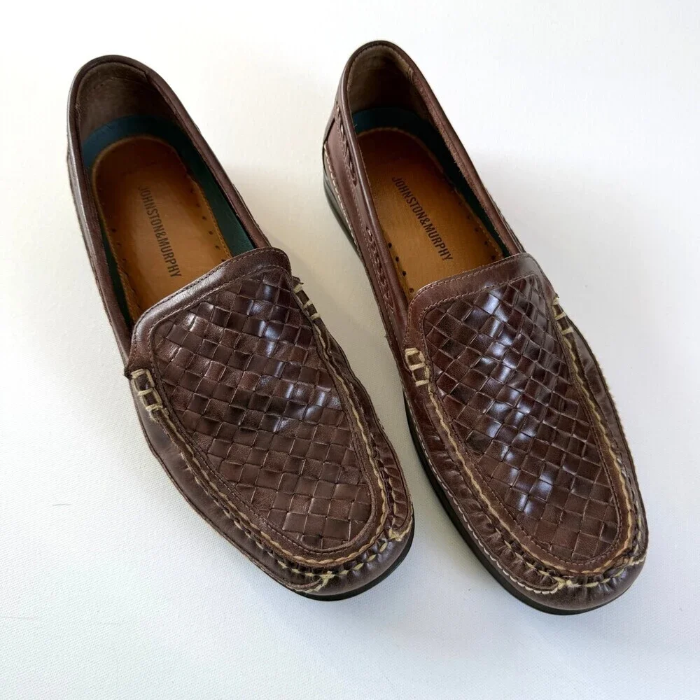 Johnston & Murphy Woven Leather Loafers, Men's Sz 11.5 Brown J&M Flex Sole NWOT